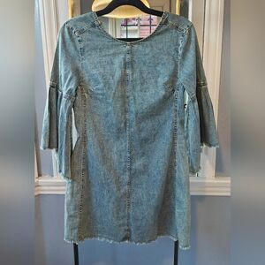 Free People Denim Mini Dress Tunic with Flared Sleeves, Size 2